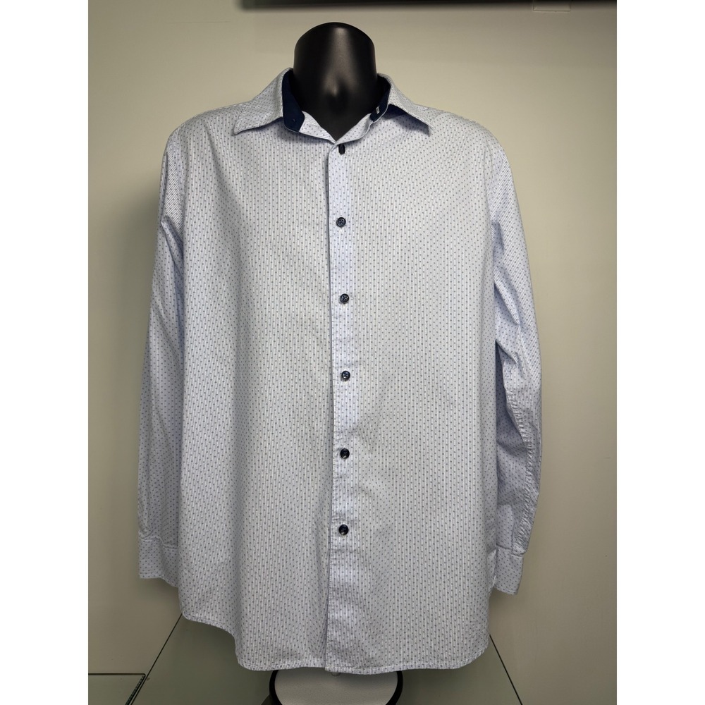Club Room Mens Button Down Shirt Blue White Micro Print Cotton Long Sleeve L